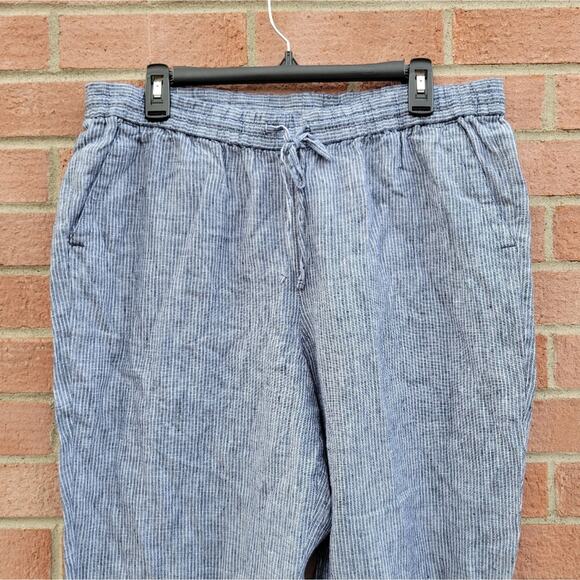 Talbots Washed Linen Chambray Pinstripe Drawstring Linen Pants 14P - Picture 5 of 8